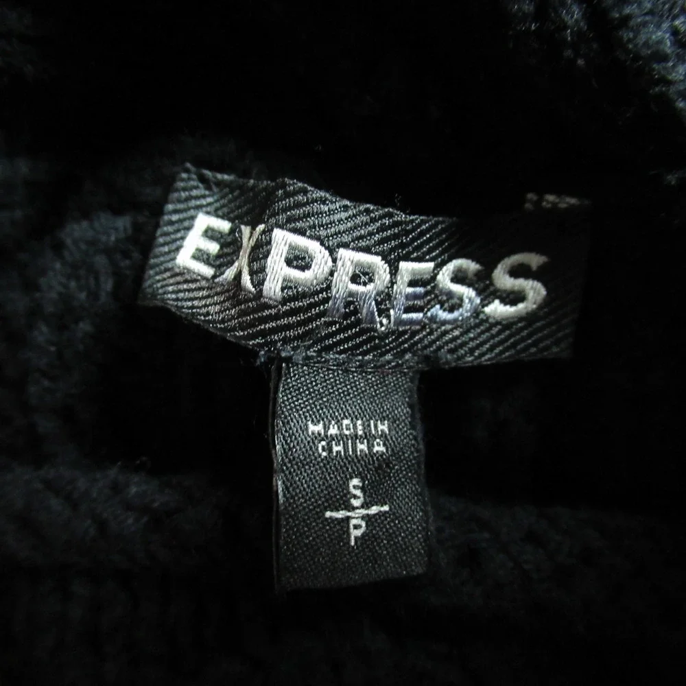 Express Sweater Womens Small Black Knit Ribbon Moto Long Sleeve Goth Grunge Punk